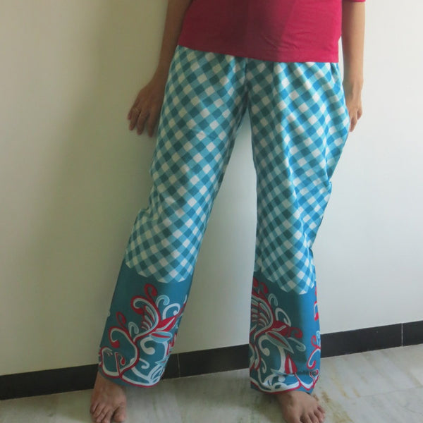 Teal Plaid Straight Cut Drawstring Pajamas