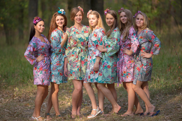 Mismatched Cute Bows Patterned Bridesmaids Robes in Soft Tones