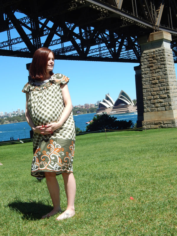 Green Plaid Floral Maxi Maternity Dress