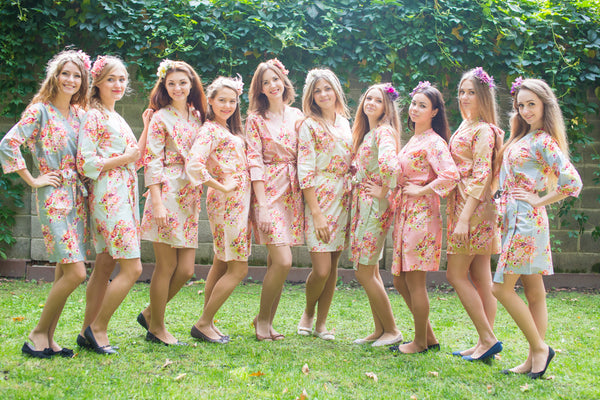Mismatched Floral Posy Patterned Bridesmaids Robes in Soft Tones