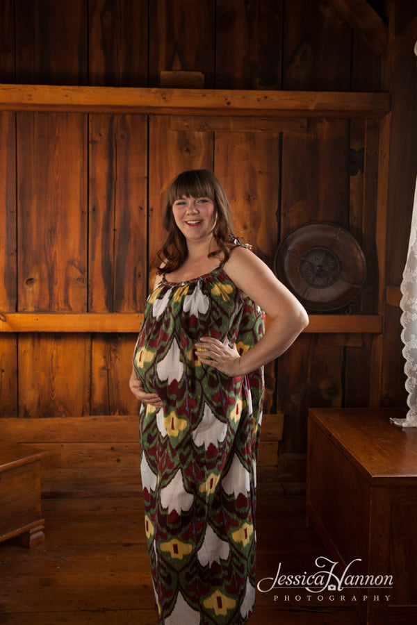 Green Aztec Maternity Maxi Pillowcase Dress Summer Dress