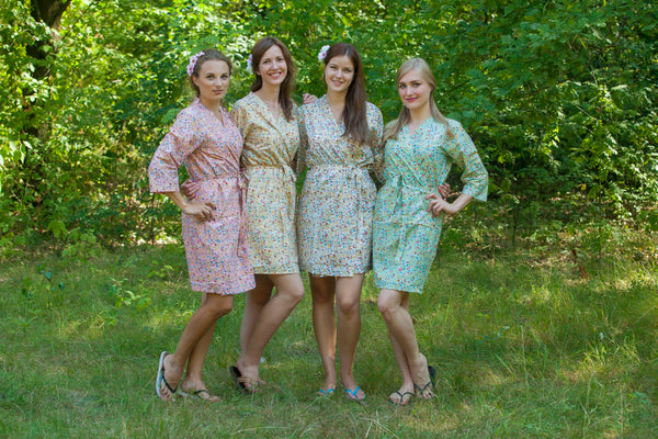 Mismatched Petit Floral Patterned Bridesmaids Robes in Soft Tones