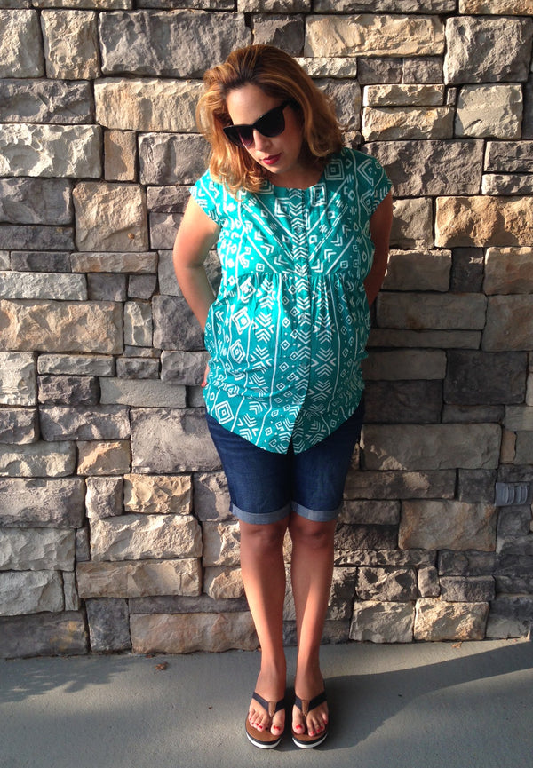 Teal Front Buttoned Maternity Shirt