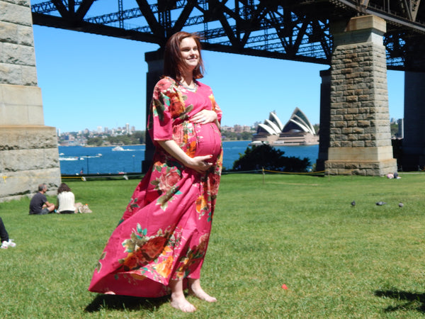 Magenta Butterfly Sleeves Empire Waist Maternity Kaftan