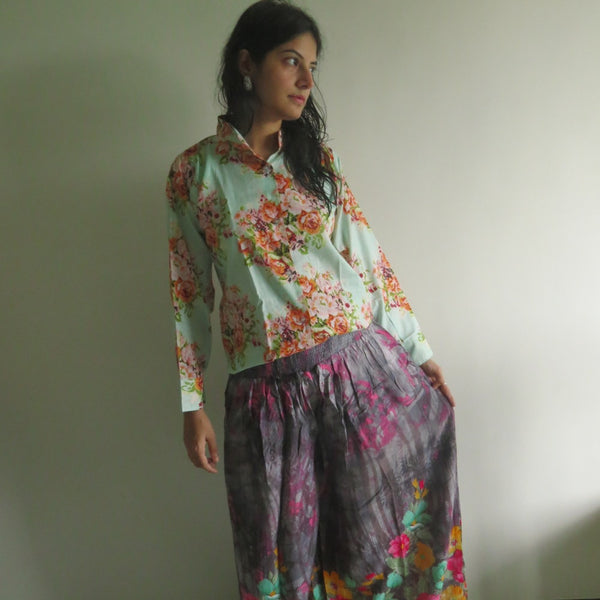 Gray Floral Wide Legged Elastic Pajamas