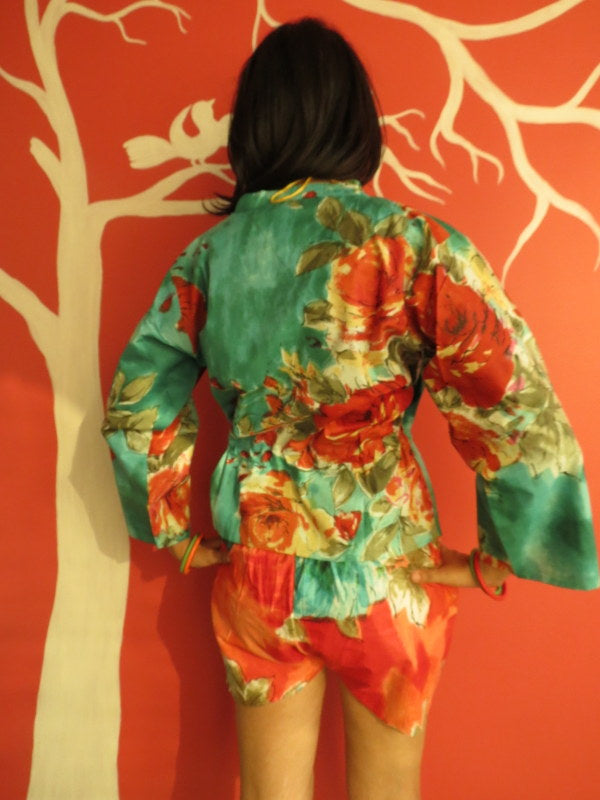 Red Teal Floral Shorts