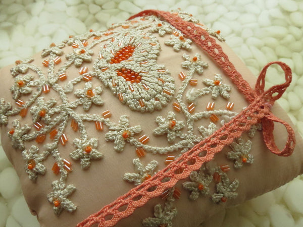 One of a kind embroidered Ring Bearer Pillow