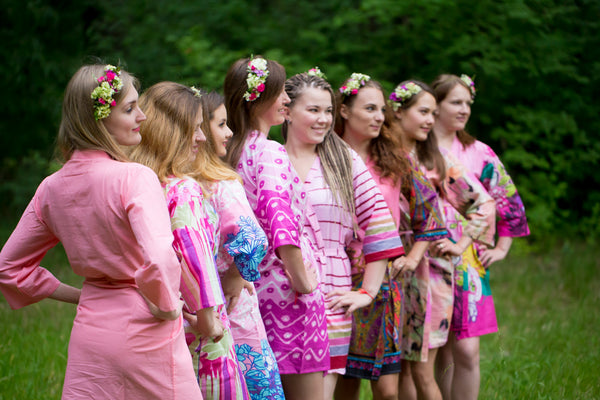Assorted Pink Pattern Robes, Shades of Pink Bridesmaids Robes