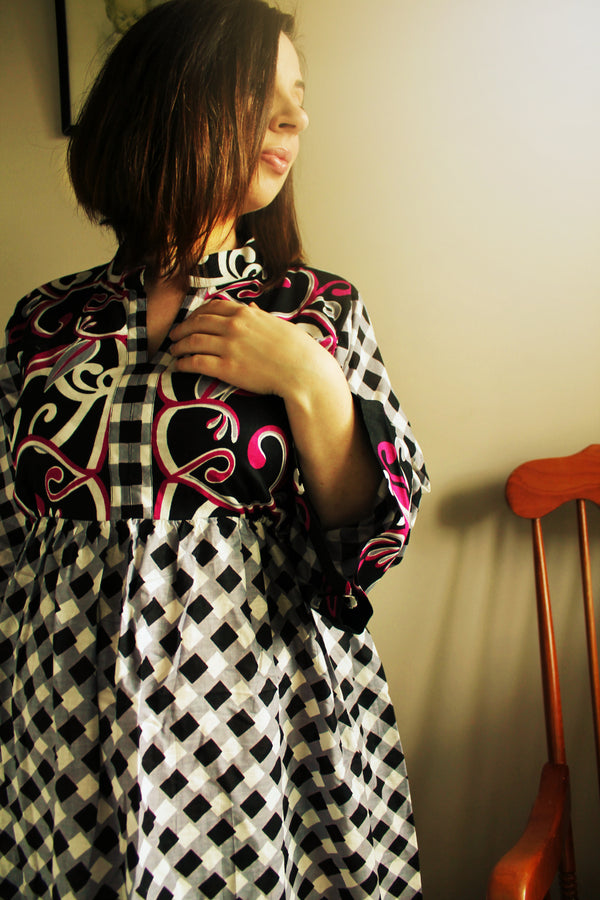 Gray Plaid Maxi Maternity Dress