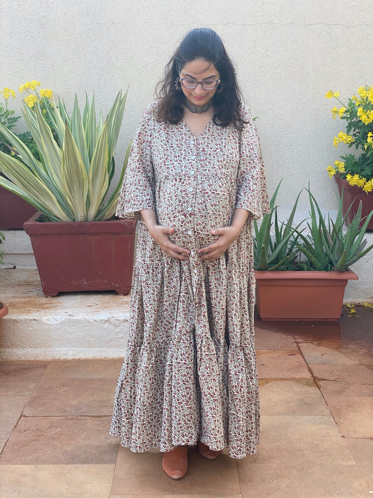 Buy Multicolour Hand Block Printed Cotton Maternity Dress