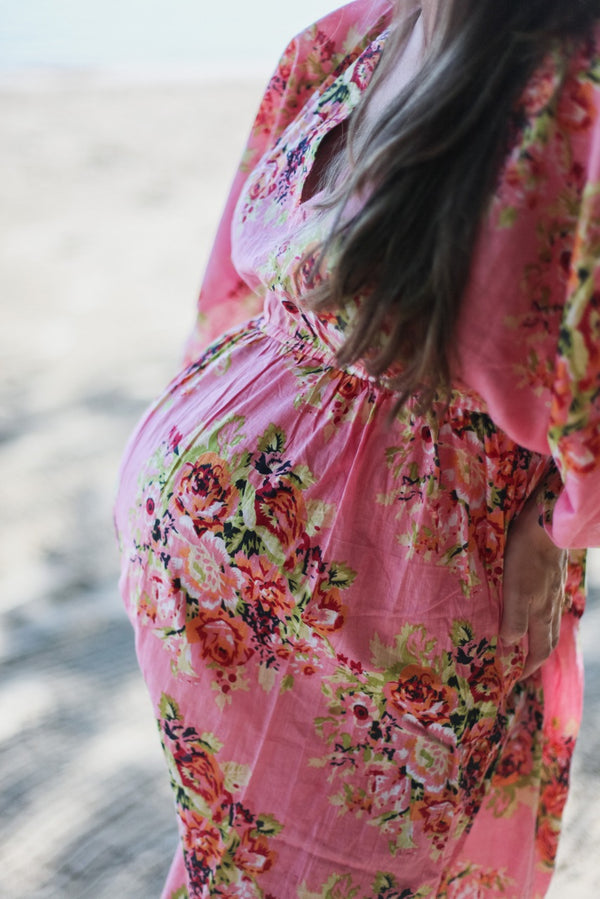 Floral Empire Waist Dress Butterfly Sleeves Maternity Kaftan