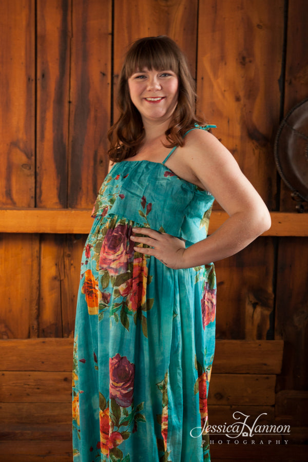 Blue Floral Summer Dress Long Maxi Strapless Maternity Dress