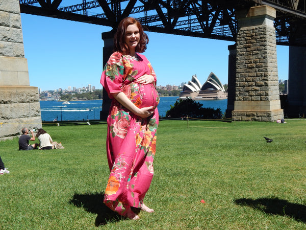 Magenta Butterfly Sleeves Empire Waist Maternity Kaftan