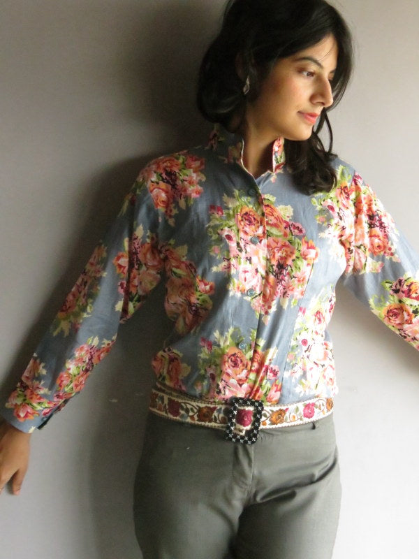 Gray Floral Buttoned Shirt