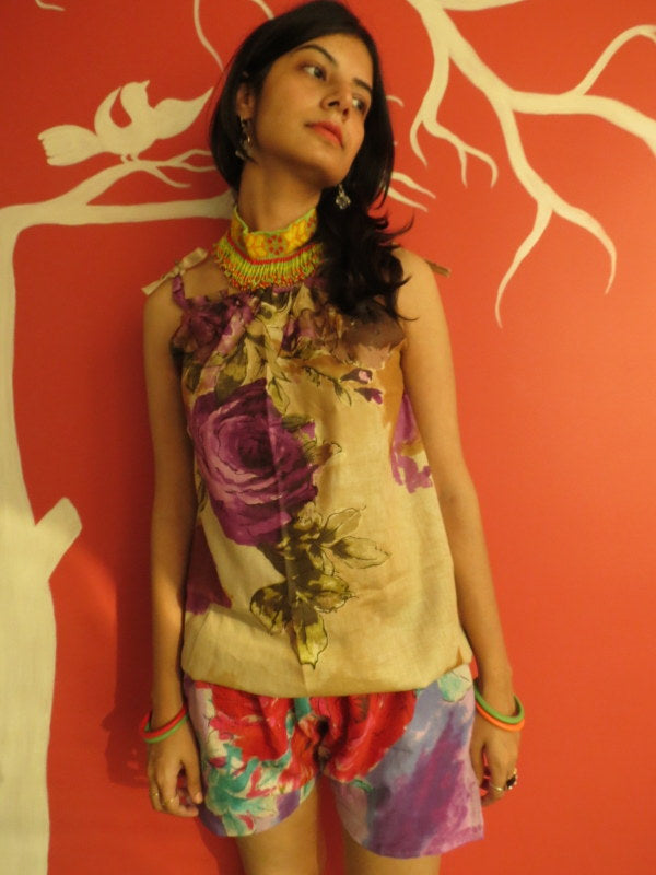 Purple Floral Shorts