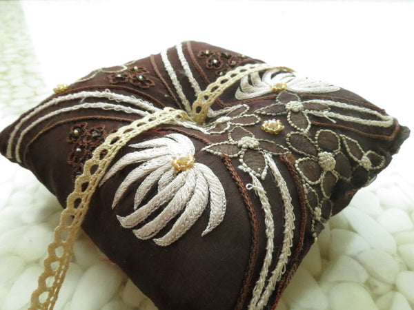 One of a kind embroidered Ring Bearer Pillow