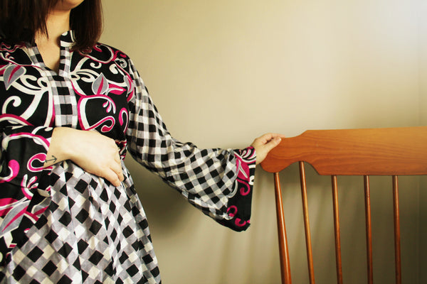 Gray Plaid Maxi Maternity Dress