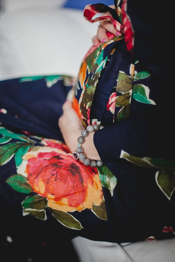 Black Big Floral Ankle length Maternity Robe