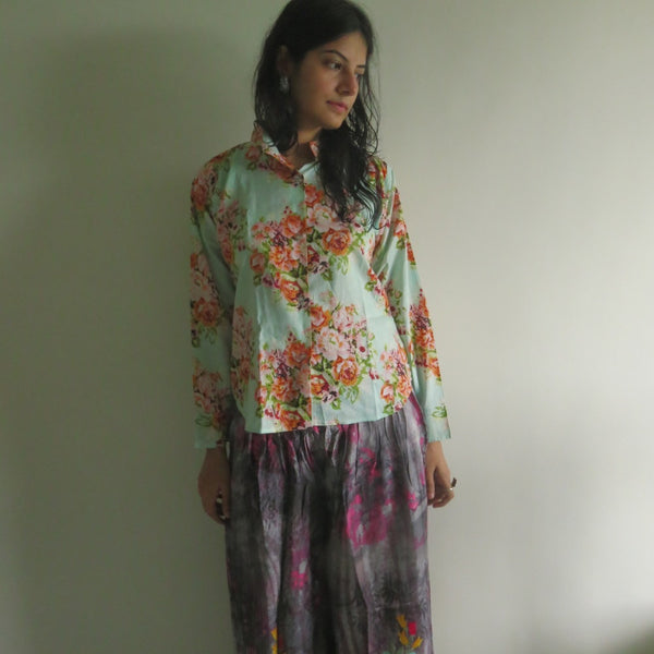 Gray Floral Wide Legged Elastic Pajamas