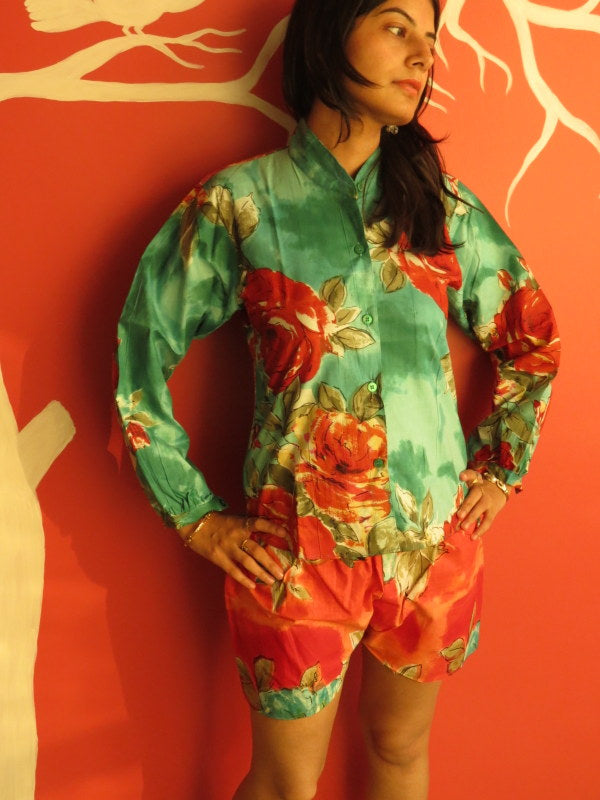 Red Teal Floral Shorts