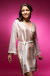 Peach Satin Robe with Lace Sleeves
