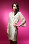 Ivory Satin Robe with Full Length Lace Sleeves