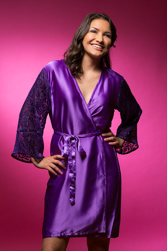 Amethyst Purple Satin Robe with Brasso Sleeves