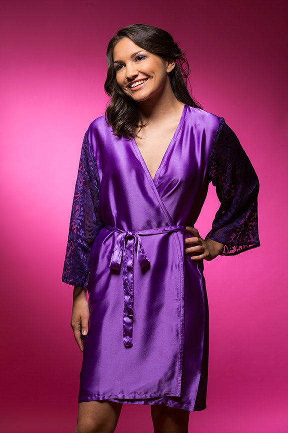 Amethyst Purple Satin Robe with Brasso Sleeves