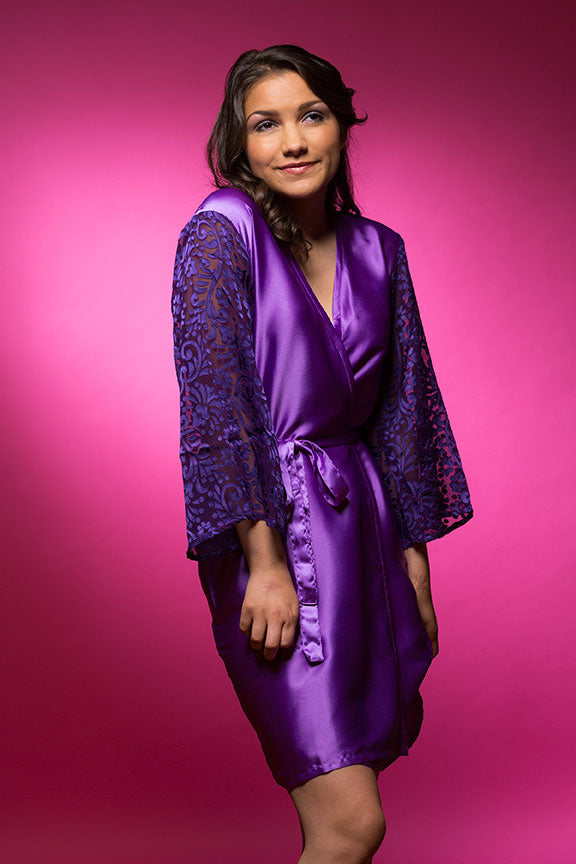 Amethyst Purple Satin Robe with Brasso Sleeves