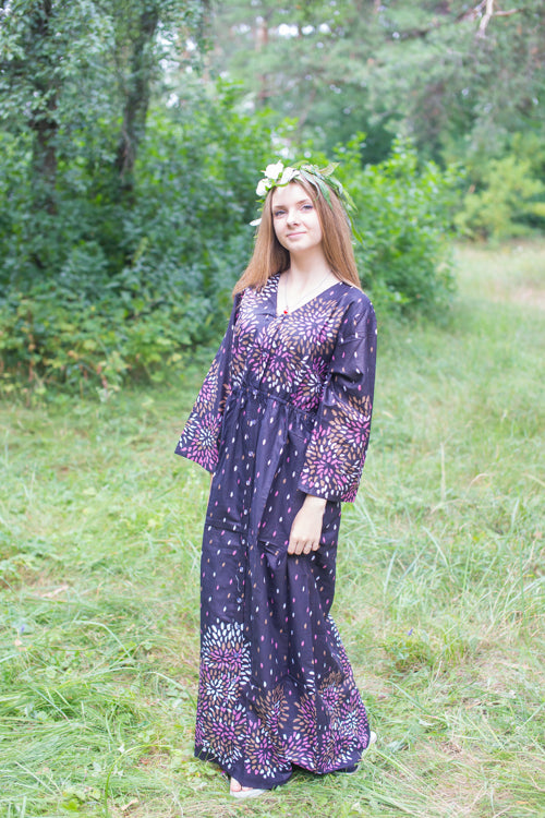 Black Button Me Down Style Caftan in Abstract Florals Pattern|Black Button Me Down Style Caftan in Abstract Florals Pattern|Abstract Floral