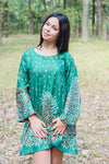 Dark Green Bella Tunic Style Caftan in Abstract Florals Pattern