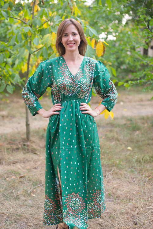 Dark Green Shape Me Pretty Style Caftan in Abstract Floral Pattern