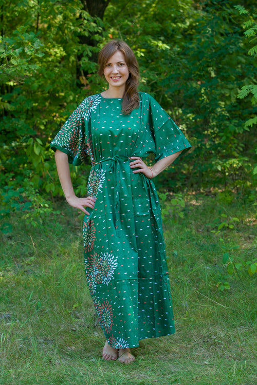 Green Mademoiselle Style Caftan in Abstract Floral Pattern
