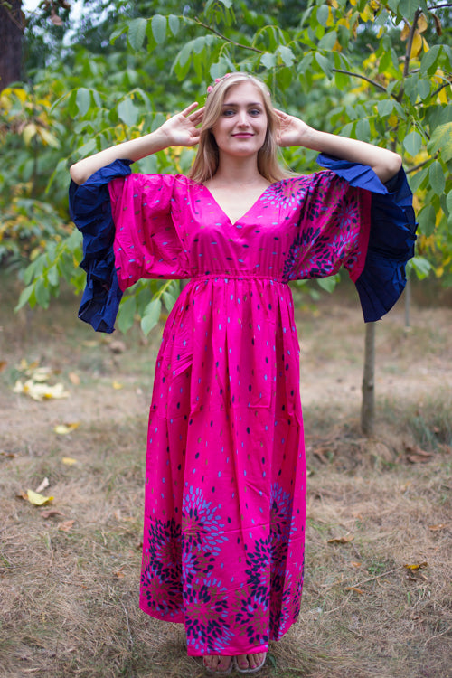 Magenta Frill Lovers Style Caftan in Abstract Floral Pattern|Magenta Frill Lovers Style Caftan in Abstract Floral Pattern|Abstract Floral