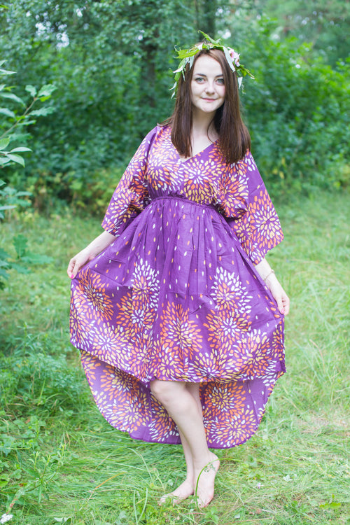Plum High Low Wind Flow Style Caftan in Abstract Floral Pattern
