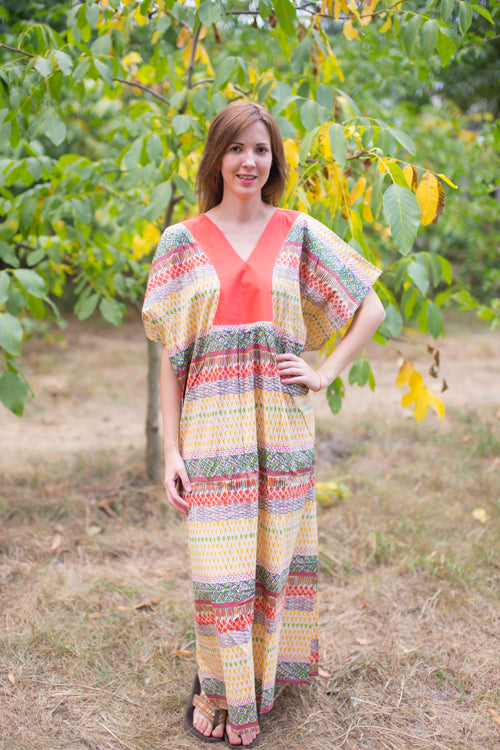 Yellow Flowing River Style Caftan in Abstract Geometric Pattern