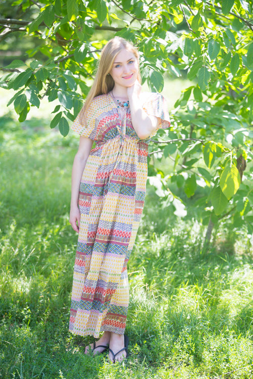 Yellow Beach Days Style Caftan in Abstract Geometric Pattern