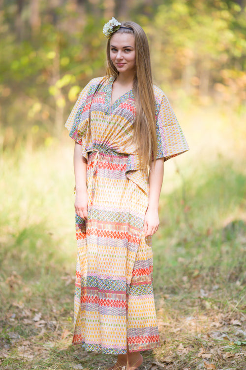 Yellow The Drop-Waist Style Caftan in Abstract Geometric Pattern