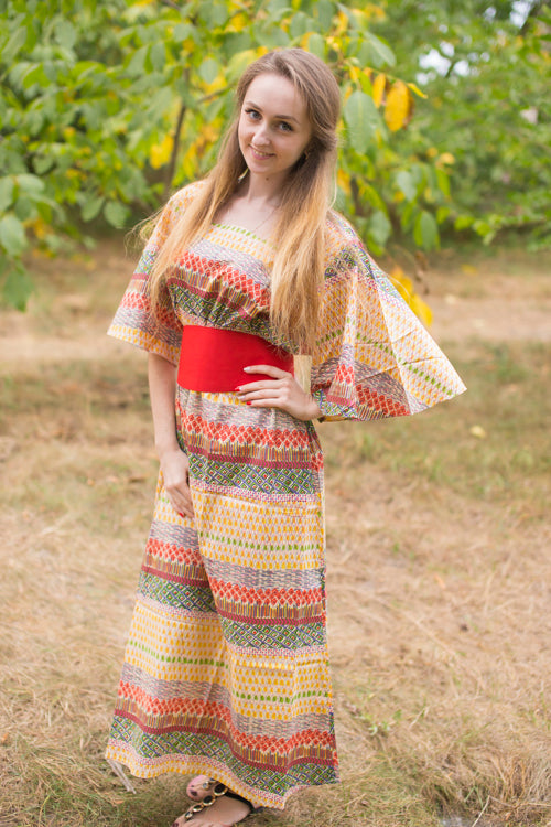 Yellow Beauty, Belt and Beyond Style Caftan in Abstract Geometric|Yellow Beauty, Belt and Beyond Style Caftan in Abstract Geometric