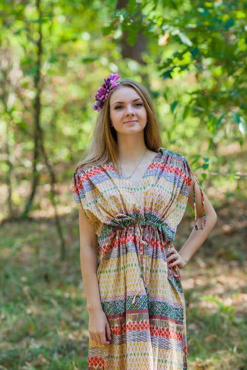 Yellow Magic Sleeves Style Caftan in Abstract Geometric Pattern