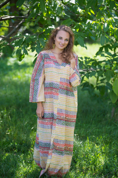 Yellow The Glow-within Style Caftan in Abstract Geometric Pattern