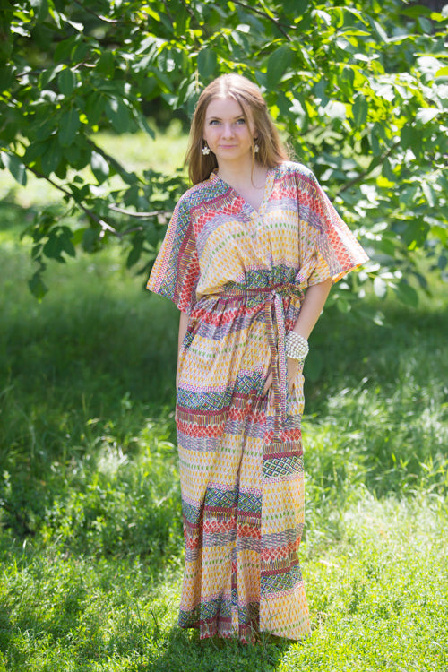 Yellow Best of both the worlds Style Caftan in Abstract Geometric Pattern