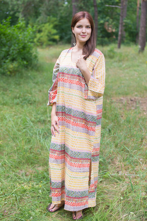 Yellow The Unwind Style Caftan in Abstract Geometric Pattern