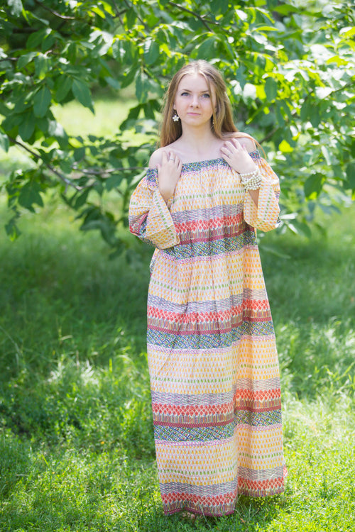 Yellow Serene Strapless Style Caftan in Abstract Geometric Pattern