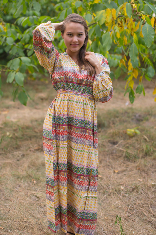 Yellow Shape Me Pretty Style Caftan in Abstract Geometric Pattern