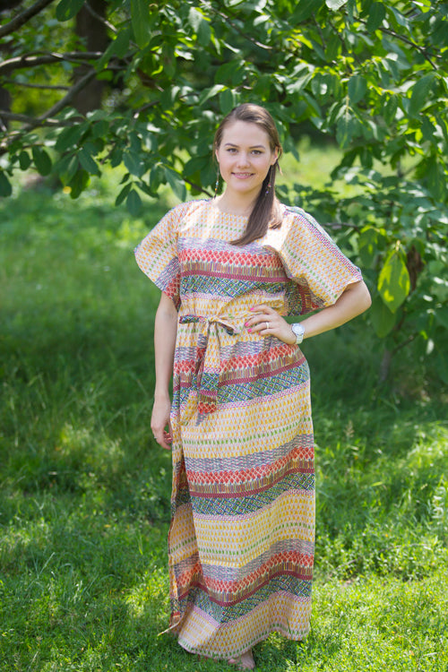 Yellow Divinely Simple Style Caftan in Abstract Geometric Pattern