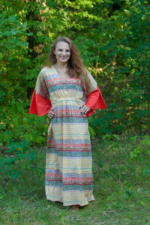 Yellow Ballerina Style Caftan in Abstract Geometric Pattern