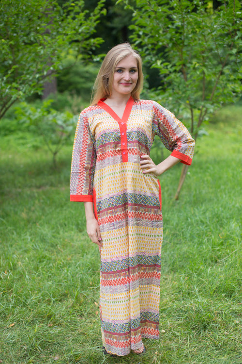 Yellow Simply Elegant Style Caftan in Abstract Geometric Pattern