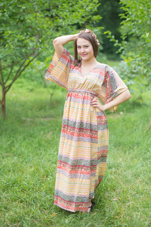 Yellow I Wanna Fly Style Caftan in Abstract Geometric Pattern