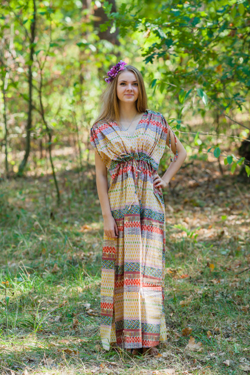 Yellow Magic Sleeves Style Caftan in Abstract Geometric Pattern